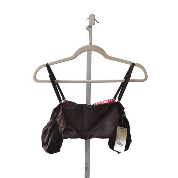 Maaji Bouquet Ebony Brown Reversible Puff Sleeve Crop Bikini Top - Picture 9 of 13